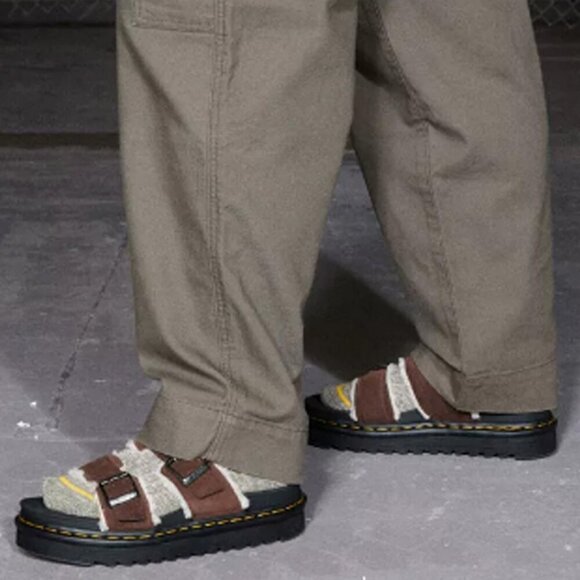 Dr. Martens Suede Leather Sandals Faux Fur Lined DOC MYLES Buckles Slides Brown - Picture 2 of 12